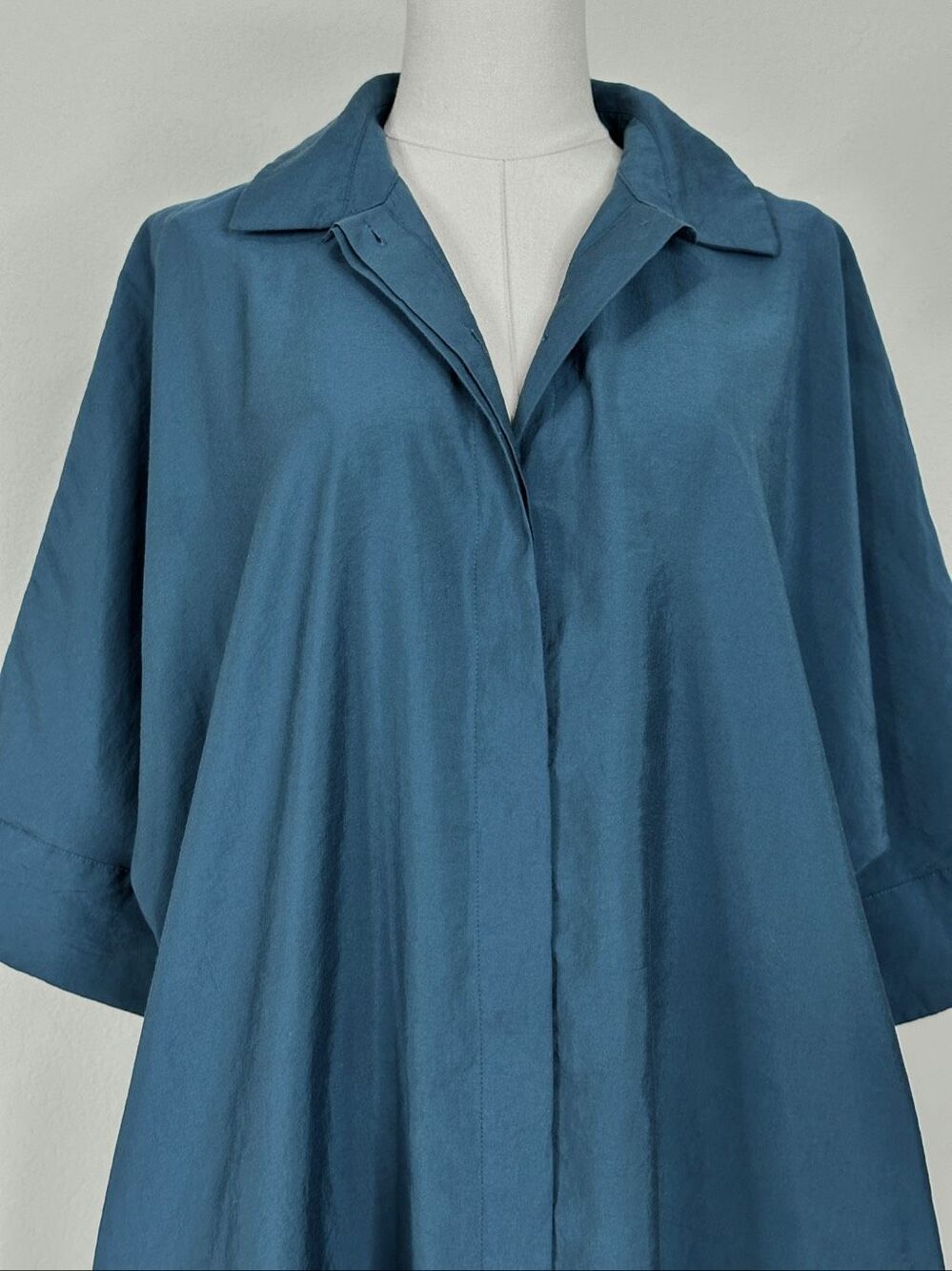 COS Crinkled Woven Oversized Shirt Dress Blue Teal Hidden Placket XS - Picture 15 of 16